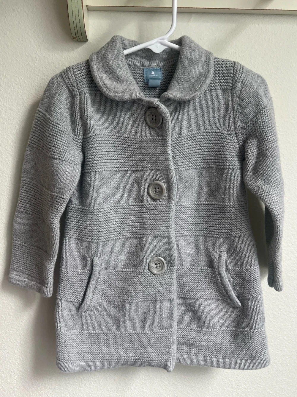GAP Girls' Gray Knit Button-Front Pea Coat Sweater